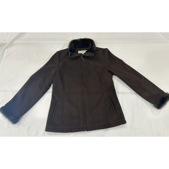 Liz Clairborne Womens Brown Suede Zip Up Jacket With Fur Trimming & lining, Sz M - Picture 2 of 10